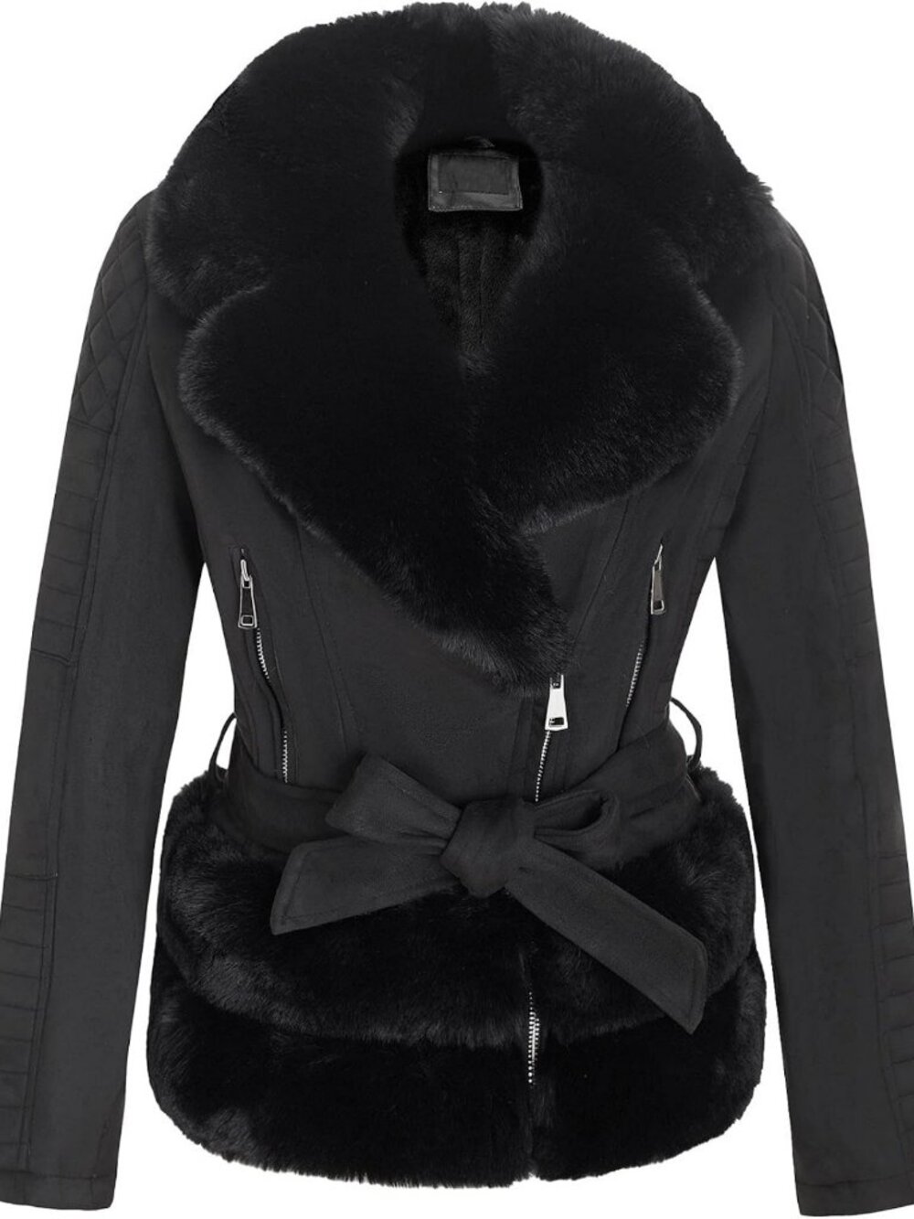 Cozy Faux Leather Aviator Winter Coat with Sherpa Lining for Women